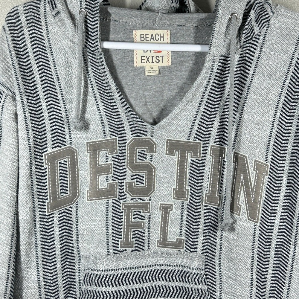 Beach By Exist Destin FL Baja Hoodie Gray Navy Chevron Stripe XL